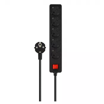 Predlžovacia zásuvka SAVIO LZ-15 — 5 AC zásuviek, univerzálny konektor, 5 m kábel, 2500 W, 10 A, čierna