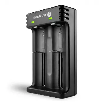 Nabíjačka batérií everActive LC200 domáca USB, 2-slotová, Li-Ion, podporuje A/AA/AAA/AAAA/C/D, 5 V vstup, 4,2 V výstup, čierna