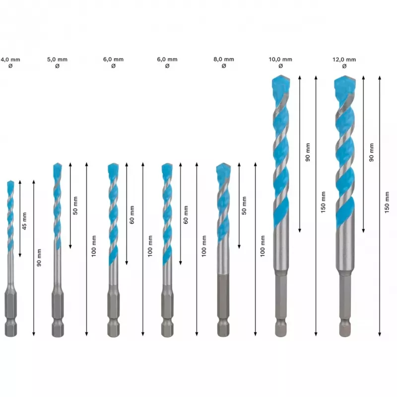 Sada vrtákov Bosch Expert HEX-9, 7-dielna, veľkosti 4–12 mm, stopka HEX-9