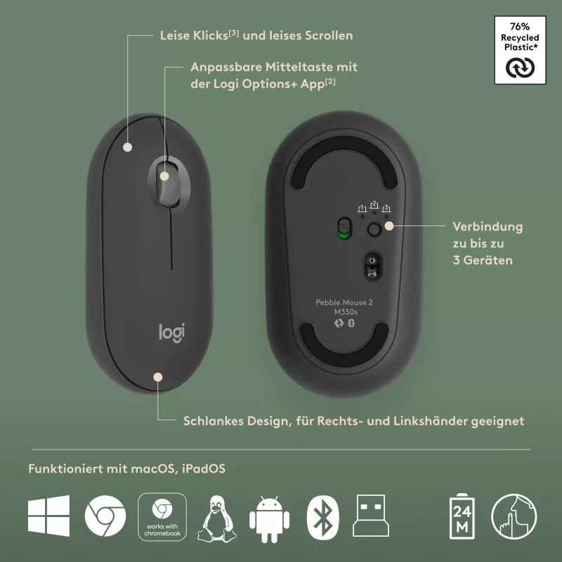 Logitech Pebble 2 Combo bezdrôtová klávesnica a myš QWERTZ Deutsch grafitová