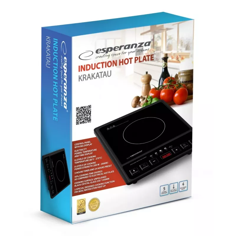 Esperanza EKH011 Krakatau stolný indukčný varič, rovný povrch, 1 varná zóna, 2000 W, čierny
