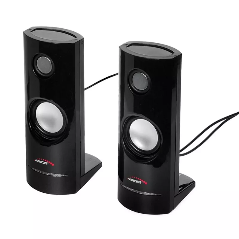 Káblový 2-pásmový PC reproduktor Audiocore AC860, 2.0 kanály, 4 W RMS, USB napájanie, 3,5 mm vstup, čierny