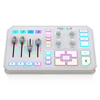 USB audio mixér TC‑Helicon GO XLR‑WH biela — 1 XLR mikrofónový vstup, USB‑B, 48 V fantómové napájanie, 24‑bit/48 kHz, optický výstup