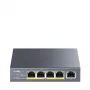 Cudy GS1005P sieťový switch — 5-portový Gigabit Ethernet so 4 PoE portami, celkový výkon 60 W, kovové puzdro, montáž do racku