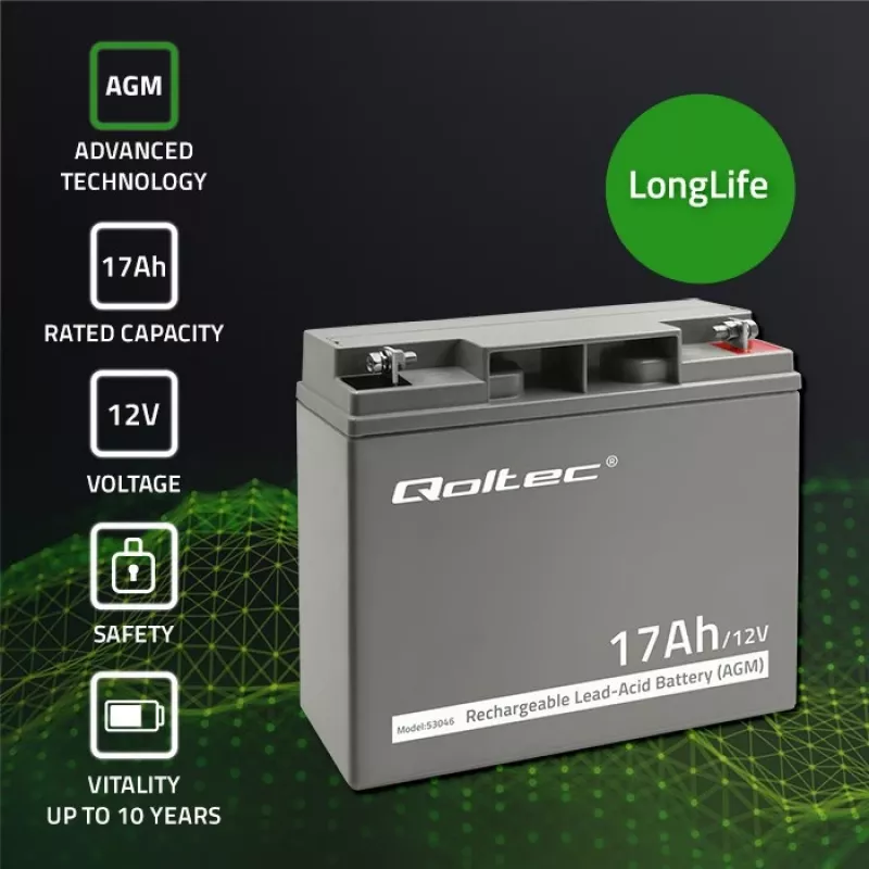 Qoltec 53046 AGM batéria 12 V 17 Ah, max. 255 A