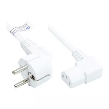 Napájací kábel ochranný kontaktný konektor typ E+F (CEE 7/7, zahnutý) na C13 (zahnutý doprava), biely, 1,00 mm², 5 m, Good Connections® (P0131-W050)