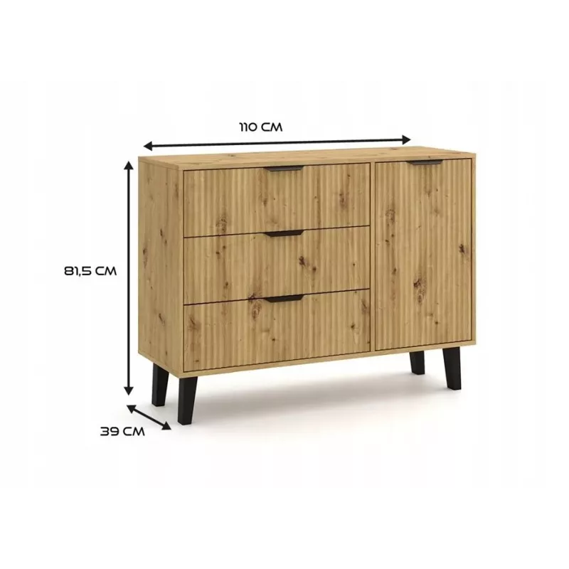 SCANDI 1D3S štíhla dub ARTISAN komoda