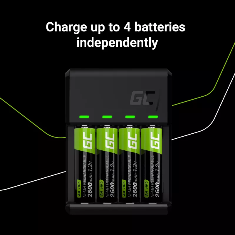 Nabíjačka batérií Green Cell GC VitalCharger USB, 4 sloty, AA/AAA, USB napájaná, čierna