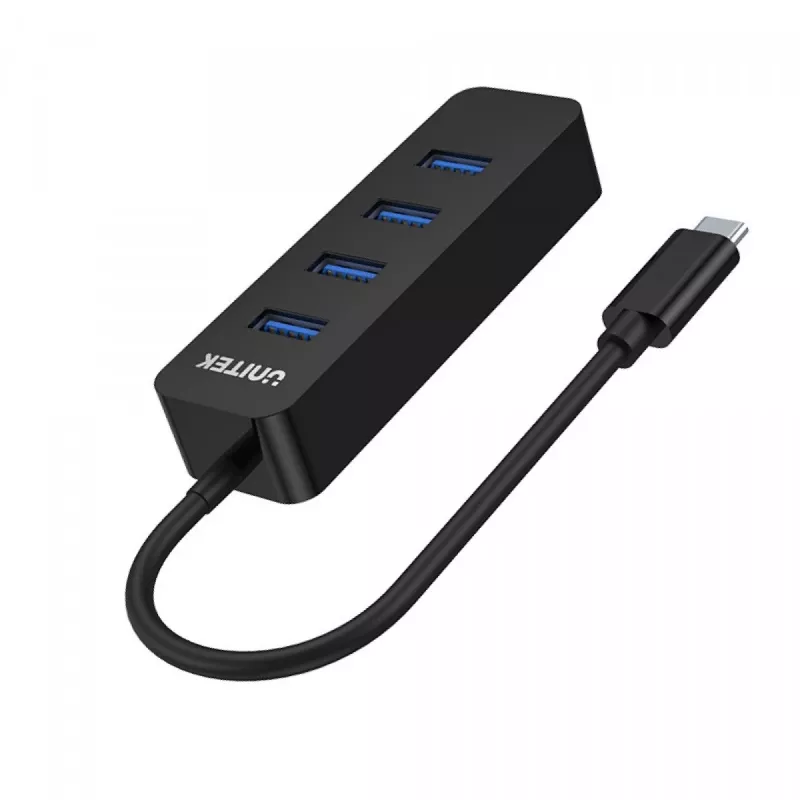 USB hub Unitek uHUB Q4 – 4-portový USB 3.2 Gen 1 (Type-A) hub, USB-C host, 5 Gbit/s, 10 W, čierny