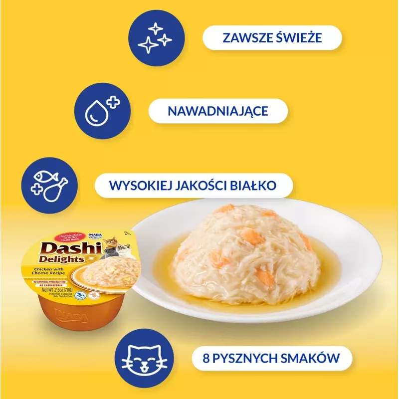 INABA Dashi Delights kura so syrom v bujóne – maškrty pre mačky – 70 g