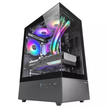 PC skriňa TACENS Mars Gaming MC-XO Midi Tower čierna — ATX/Micro-ATX/Mini-ITX, napájací zdroj dole, 1×120-mm zadný ventilátor, podporuje grafické karty do 328 mm