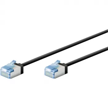 Goobay Ultra-flexibilný CAT 6A patch kábel tenký U/FTP čierny – extra krátky konektor (74320)