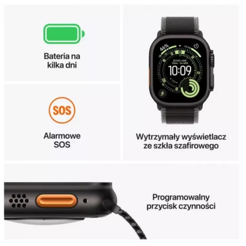 Smartwatch Apple Watch Ultra 3 GPS + Cellular 49mm Black Titanium puzdro s Black Alpine Loop Large