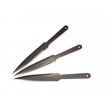 Športový vrhací nôž KAL22 LIDER sada 3 ks — legovaná oceľ, dĺžka 275 mm, čepeľ 165 mm, 50 HRC, 240 g, strieborný povrch