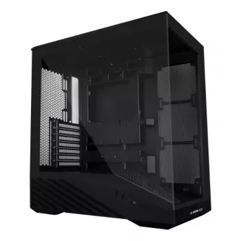 PC skriňa Lian Li Vector V100 Midi Tower – čierna s bočným oknom, podporuje 3×120-mm bočné ventilátory + 1×120-mm zadný ventilátor, 3,5-palcový HDD, 2,5-palcový SSD, 235,5×446×484,6 mm