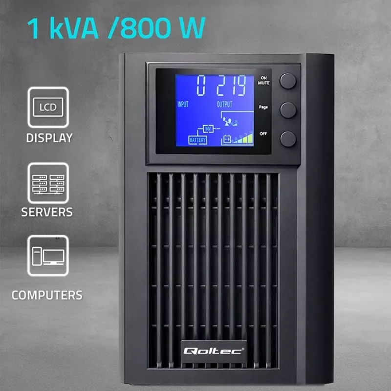 UPS QOLTEC Pure Sine Wave 1kVA 800W s AVR a LCD displejom