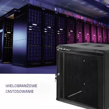 Qoltec 54488 19-palcová nástenná rack skriňa, 12U, 600 x 635 x 450 mm, perforované dvere