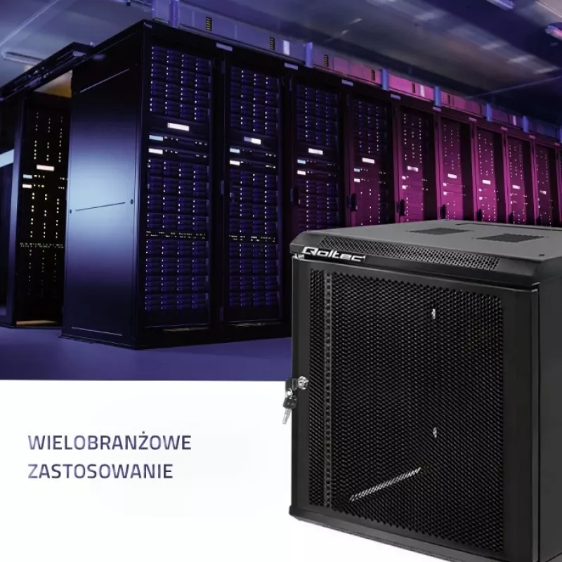 Qoltec 54488 19-palcová nástenná rack skriňa, 12U, 600 x 635 x 450 mm, perforované dvere