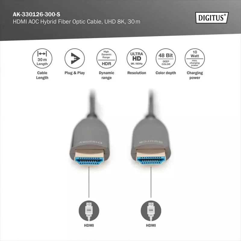 HDMI AOC hybridný sklenený vláknový kábel Digitus AK-330126-300-S
