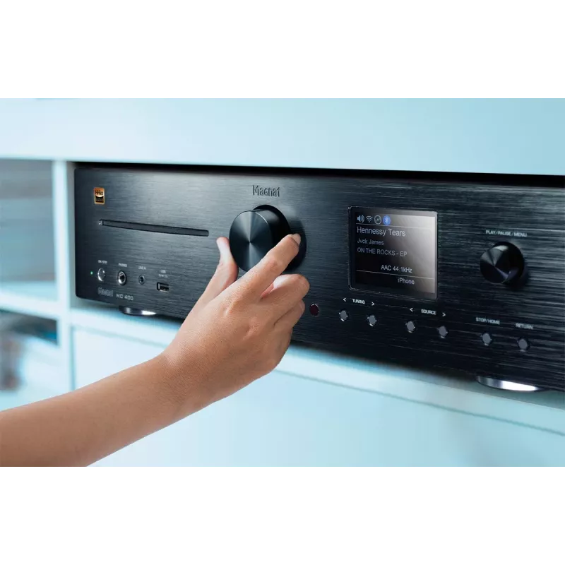 Stereo prijímač Magnat MC 400 — 2.0 kanály, 40 W na kanál, CD prehrávač, Wi‑Fi, Bluetooth, DAB/FM, Ethernet (čierny)