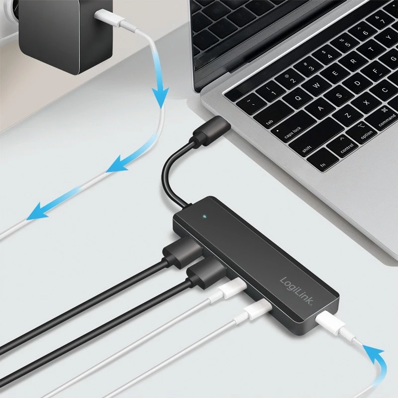 Hub USB-C, 4 porty 2x USB-A, 2x USB-C, čierny