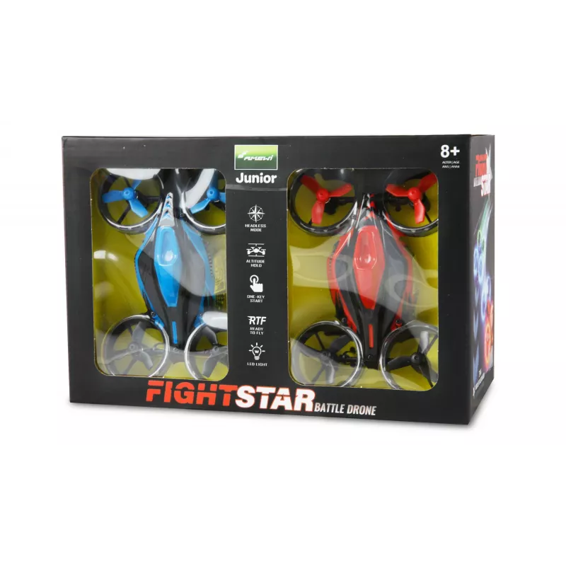 Amewi FightStar Battle Bundle dron červený & modrý — model 25344, na použitie v interiéri/exteriéri, vhodný pre deti od 8 rokov