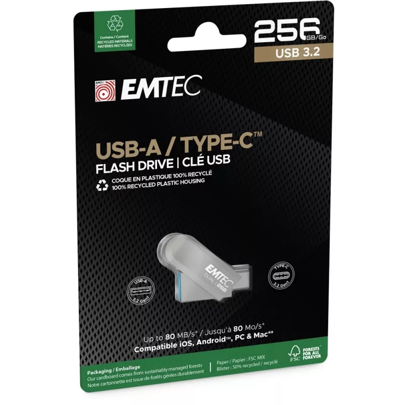 USB flash disk Emtec 256GB USB3.2 Type-C Dual D280