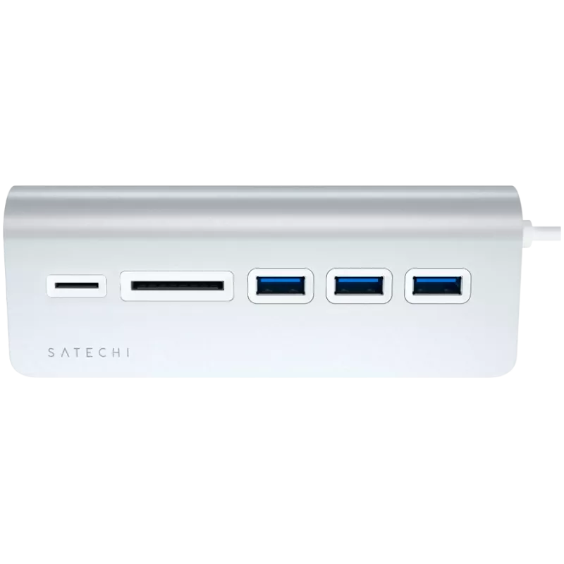 Satechi Type-C hliníkový USB hub a čítačka kariet, strieborný, ST-TCHCRS
