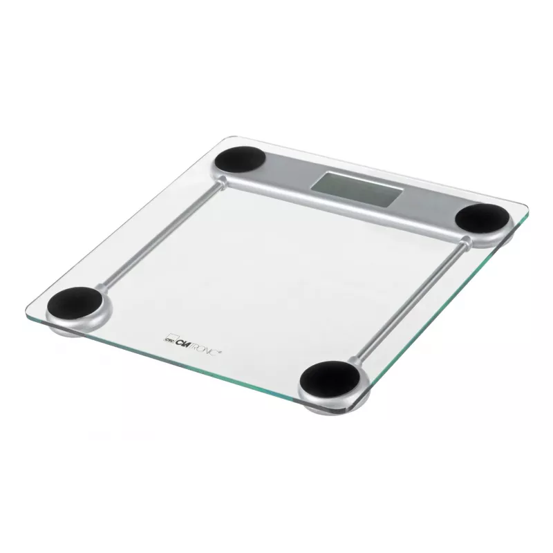 Elektronická osobná váha CLATRONIC PW 3368 — max. 150 kg, presnosť 100 g, sklenená plošina