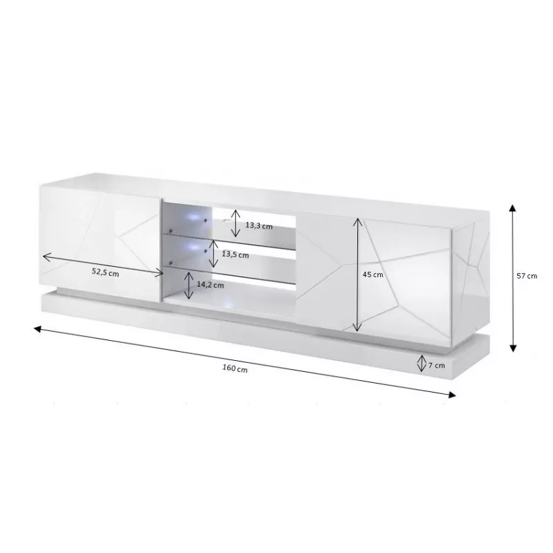 Cama Meble QIU 160 TV skrinka, MDF, biela lesk