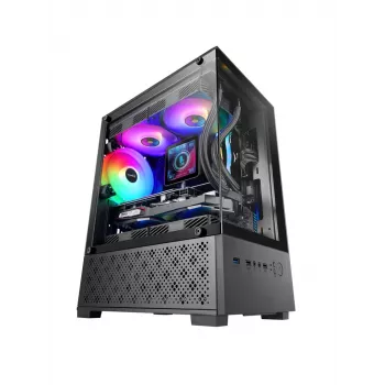 Mini-Tower PC skriňa TACENS Mars Gaming MC-SE2 — Mini-ITX / Micro-ATX, čierna, bočné okno, spodný napájací zdroj, podporuje 2x2,5