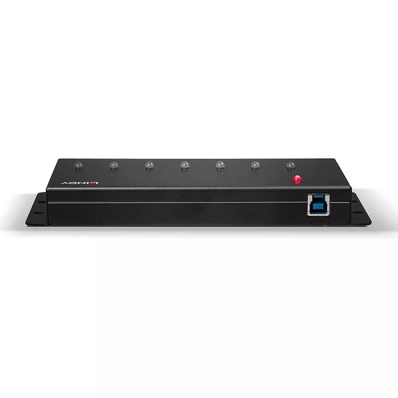 Lindy 7 portový USB 3.0 kovový hub, USB 3.2 Gen 1 (3.1 Gen 1) Type-A, 5000 Mbit/s, čierna, 0,8 m, 185 mm, 75 mm