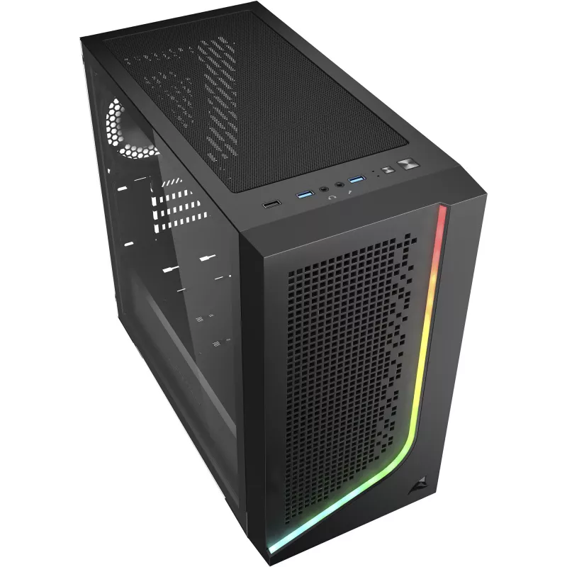 PC skriňa Sharkoon J1000 ARGB mATX — Mid-Tower Micro-ATX skriňa s ARGB osvetlením