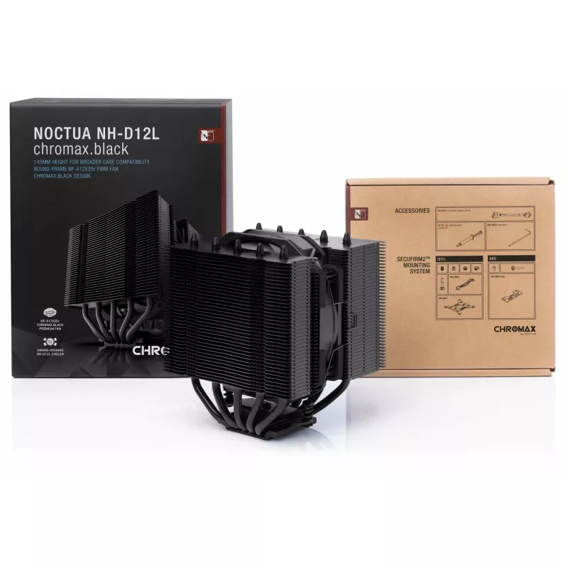 Noctua NH-D12L chromax.black vzduchový chladič CPU, 120 mm, hliník, čierny, 450–2000 RPM, 22,6 dBA