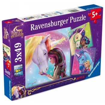 Puzzle Ravensburger Unicorn Academy – 3 x 49 dielov, sada pre deti