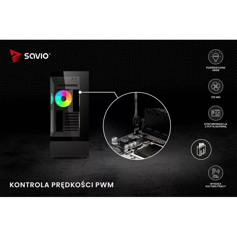 SAVIO Blast 120mm ARGB PWM ventilátor do skrine - čierny
