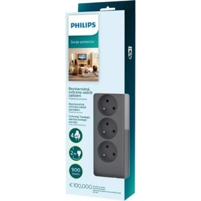 Philips SPN3140A/60 zásuvková lišta s prepäťovou ochranou, 4 zásuvky, 2 m
