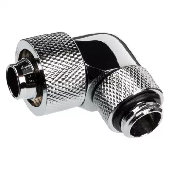 Alphacool Eiszapfen Connector 90 stupňov G1/4 palca AG na 16/10 mm - otočný, chróm-strieborná