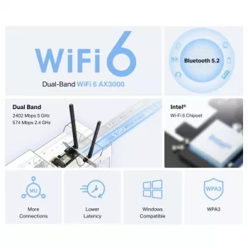 Mercusys WL-PCI AX3000 Dual-Band Bluetooth Express adaptér (MA80XE)