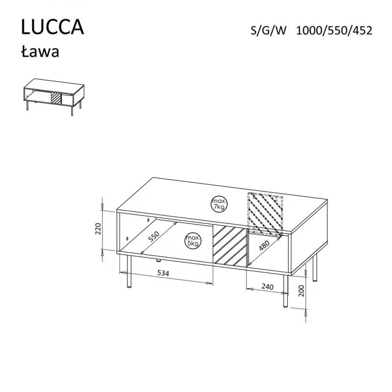 Konferenčný stolík Cama Meble LUCCA 100 x 55 x 46 cm, obdĺžnikový biely