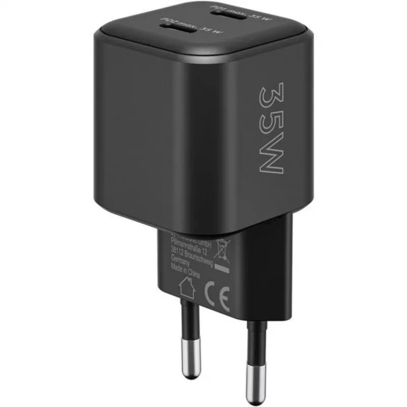 Nástenná nabíjačka GOOBAY 75333 — univerzálna AC-USB-C nabíjačka do interiéru, 2x USB-C, 35 W, čierna