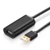 USB-A predlžovací kábel so zosilňovačom, UGREEN US121, 10 m, čierny, konektor samec A na konektor samica A