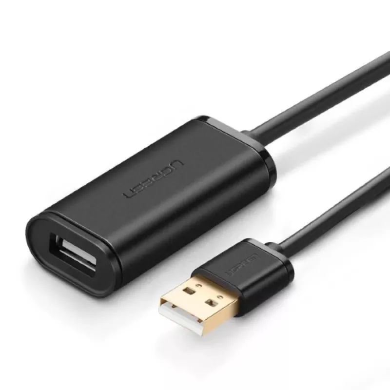 USB-A predlžovací kábel so zosilňovačom, UGREEN US121, 10 m, čierny, konektor samec A na konektor samica A