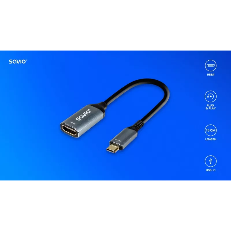 Savio adaptér USB-C (M) HDMI (f), 4K, 60Hz, hliník, AK-78