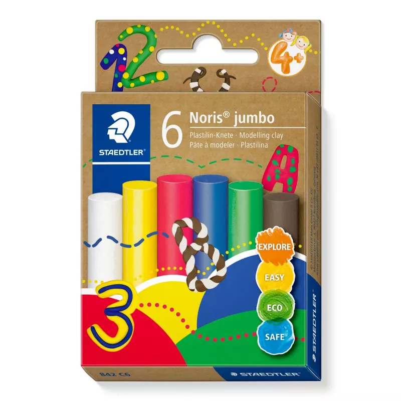 Staedtler Noris Jumbo 842 C6 modelovacia hlina, 6 tyčiniek po 16,6 g, rôzne farby