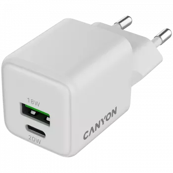 Canyon nabíjačka CU20AC GaN 20W PD, 2-port (USB-A/USB-C) WH retail (CNS-CUW20AC)
