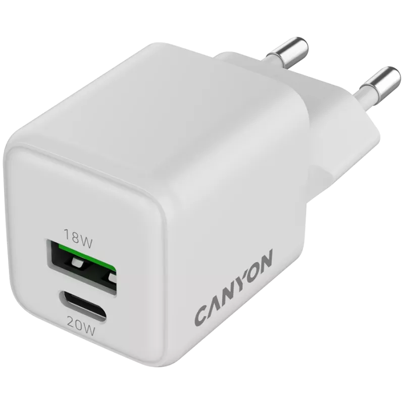 Canyon nabíjačka CU20AC GaN 20W PD, 2-port (USB-A/USB-C) WH retail (CNS-CUW20AC)