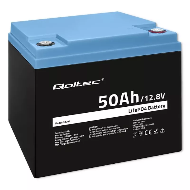 LiFePO4 batéria QOLTEC 12,8 V 50 Ah (model 53704) pre zálohovanie a ukladanie energie