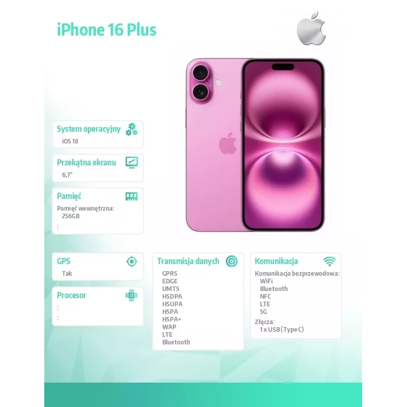 iPhone 16 Plus 256GB - ružová