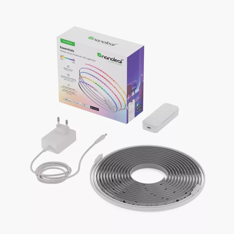 Nanoleaf Essentials NF085K02-5ALS Matter inteligentný viacfarebný HD svetelný pás, štartovacia súprava, 5 m, 300 LED, viac ako 16 mil. farieb, 550 lm, 18 W, 2700-6500 K, Wi-Fi/Bluetooth